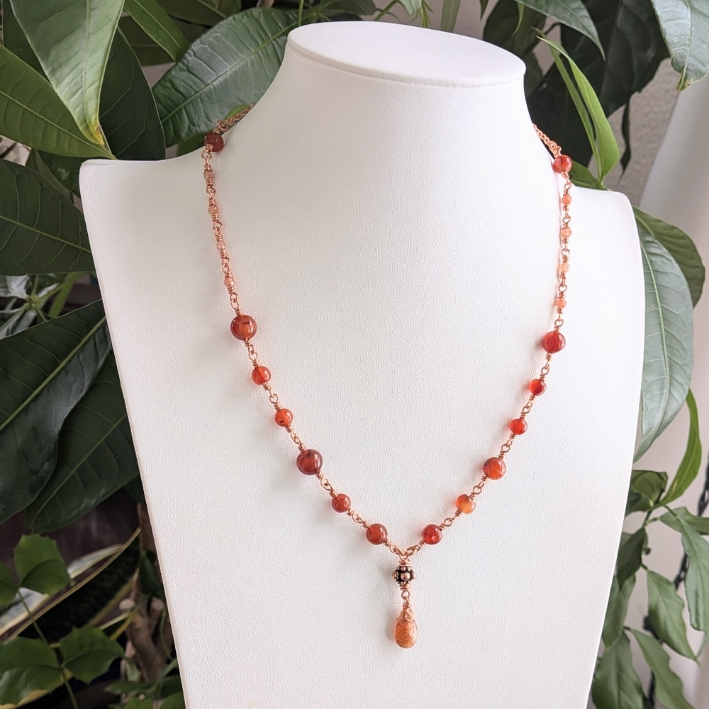 Elegant Carnelian Agate Necklace Artisan Crafted Copper Chain - Picture 9 of 15